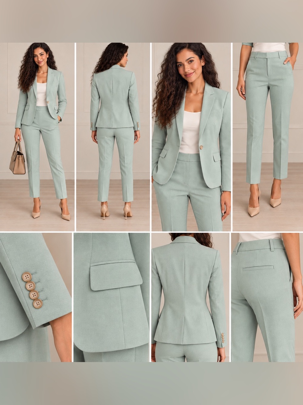 Ann Taylor Sage Mint Green Tailored Pantsuit Size 2